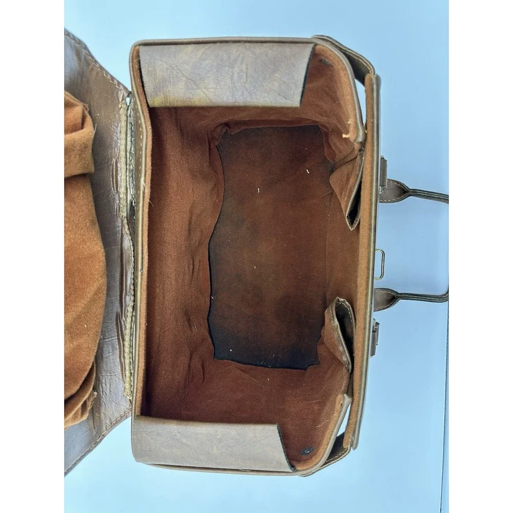 Vintage Camera Bag Satchel Case‎ Hard Shell Faux Leather Brown Small